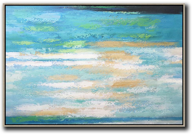 Abstract Painting Extra Large Canvas Art,Oversized Horizontal Abstract Landscape Art,Hand Painted Aclylic Painting On Canvas,Blue,Earthy Yellow,White.etc
